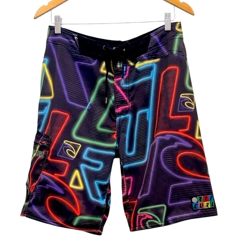 Rip Curl Shorts Surfing Swimming Black with Neon Pattern Men’s 32